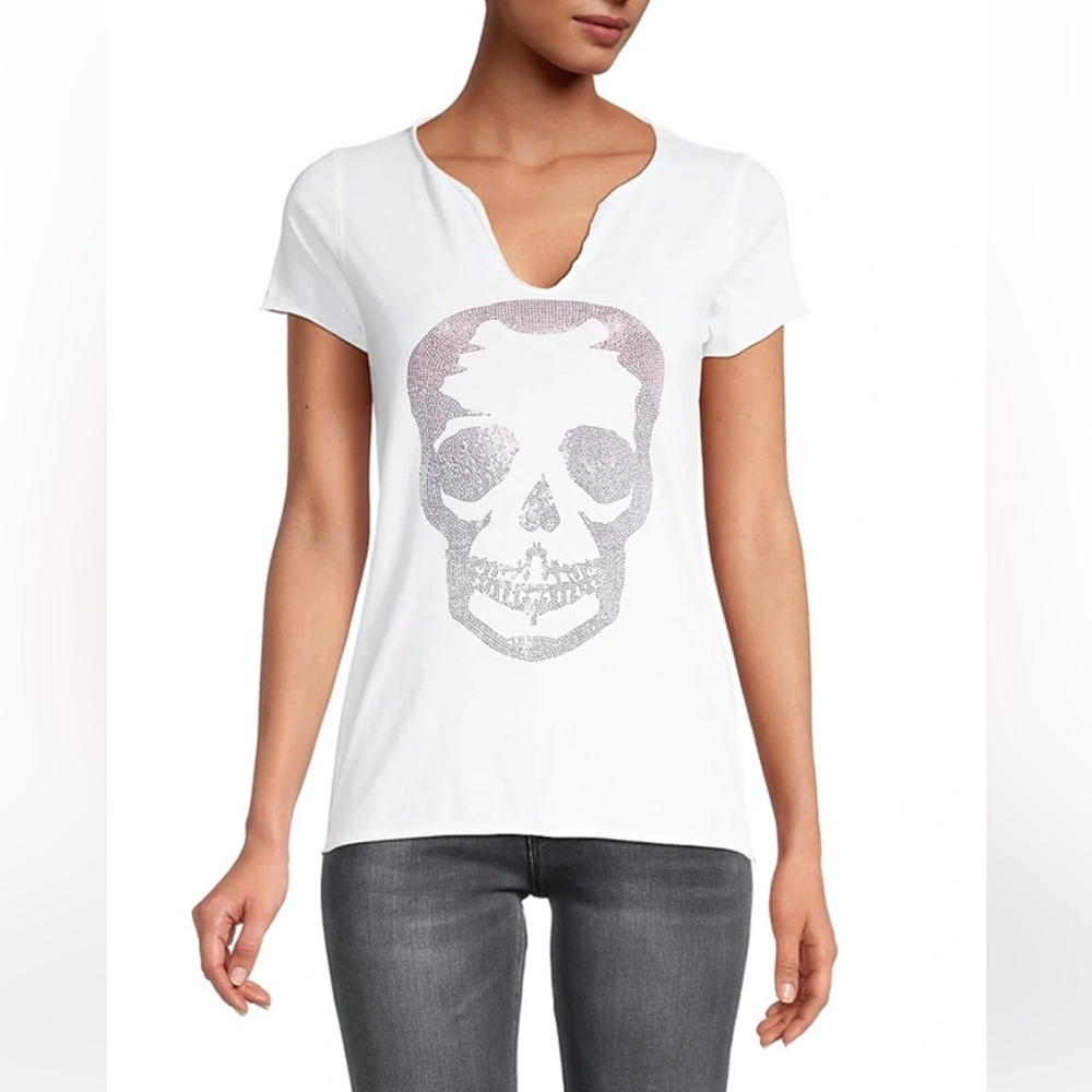 ZADIG & VOLTAIRE Tunisien Embellished Skull T-shirt In White Size Medium